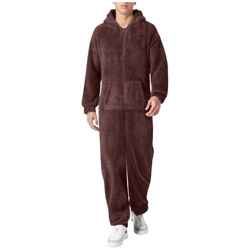 Herren Damen Jumpsuit Teddy Fleece Einteiler Overall Anzug Flauschig Schlafanzug Winter Warm Onesie Plüsch Kuschelig Overall Hausanzug Lang Schlafoverall Weich Pyjama Schlafanzug mit Kapuze von Generic