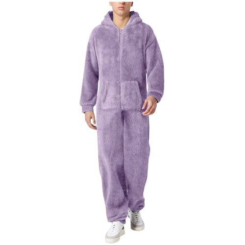 Herren Damen Jumpsuit Teddy Fleece Einteiler Overall Anzug Flauschig Schlafanzug Winter Warm Onesie Plüsch Kuschelig Overall Hausanzug Lang Schlafoverall Weich Pyjama Schlafanzug mit Kapuze von Generic
