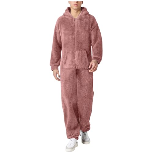 Herren Damen Jumpsuit Teddy Fleece Einteiler Overall Anzug Flauschig Schlafanzug Winter Warm Onesie Plüsch Kuschelig Overall Hausanzug Lang Schlafoverall Weich Pyjama Schlafanzug mit Kapuze von Generic
