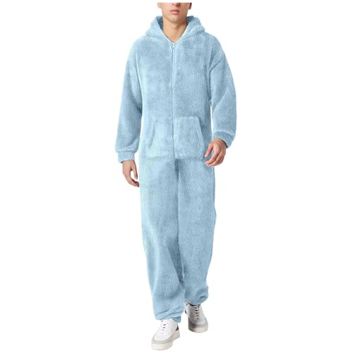 Herren Damen Jumpsuit Teddy Fleece Einteiler Overall Anzug Flauschig Schlafanzug Winter Warm Onesie Plüsch Kuschelig Overall Hausanzug Lang Schlafoverall Weich Pyjama Schlafanzug mit Kapuze von Generic
