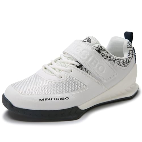 Herren Damen Kniebeuge Schuhe, Leichte Powerlifting Sport Gym Fitness Trainer Mode Atmungsaktive Mesh Gewichtheben Kreuzheben Turnschuhe,Weiß,43 EU von Generic