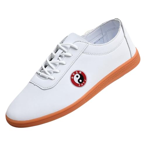 Herren Damen Martial Arts Schuhe Leichte Walking Wing Chun Turnschuhe Atmungsaktiv Casual Weiche Sohle Leder Turnschuhe,Weiß,44 EU von Generic