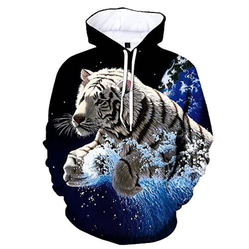 Herren Damen Paare 3D-Druck Tiger Hoodies Casual Sweatshirt, grün, L von Generic