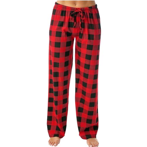 Herren Damen Schlafanzughose Lang Flanell Baumwolle Karierte Pyjamahose Winter Weich Nachtwäsche Hose Schlafhose Freizeithose mit Taschen und Kordelzug von Generic