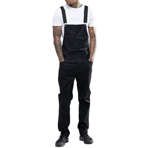 Herren Denim Latzhose Overalls Herren Jeans Latzanzug Loose Fit Cargo Workwear Strampler Overalls Männer Denim-Hosen Lässige Retro Combat Cargo Latzhose Latzhose Jeans von Generic