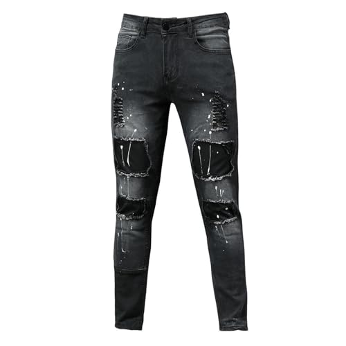 Herren Destroyed Stretch Jeans Coole Casual Jeanshosen Slim Fit Denim Hose Baggy Zerrissene Jeans RöHrenjeans Herren mit Rissen Stretch Freizeithose Modisch Legere Outdoorhose Arbeitshosen von Generic