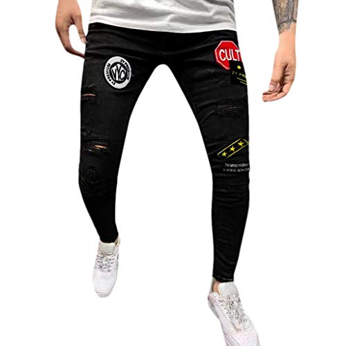 Herren Destroyed Stretch Jeans Coole Casual Jeanshosen Slim Fit Denim Hose Baggy Zerrissene Jeans RöHrenjeans Herren mit Rissen Stretch Freizeithose Modisch Legere Outdoorhose Arbeitshosen von Generic