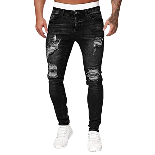 Herren Destroyed Stretch Jeans Coole Schwarze Mode Jeans Skinny Ripped Slim Fit Hip Hop Hose Mit Löchern Für Männer Reißverschluss Jeans Party Freizeithose von Generic