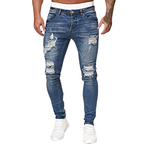 Herren Destroyed Stretch Jeans Coole Schwarze Mode Jeans Skinny Ripped Slim Fit Hip Hop Hose Mit Löchern Für Männer Reißverschluss Jeans Party Freizeithose von Generic