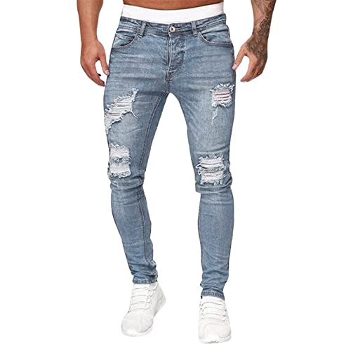 Herren Destroyed Stretch Jeans Coole Schwarze Mode Jeans Skinny Ripped Slim Fit Hip Hop Hose Mit Löchern Für Männer Reißverschluss Jeans Party Freizeithose von Generic