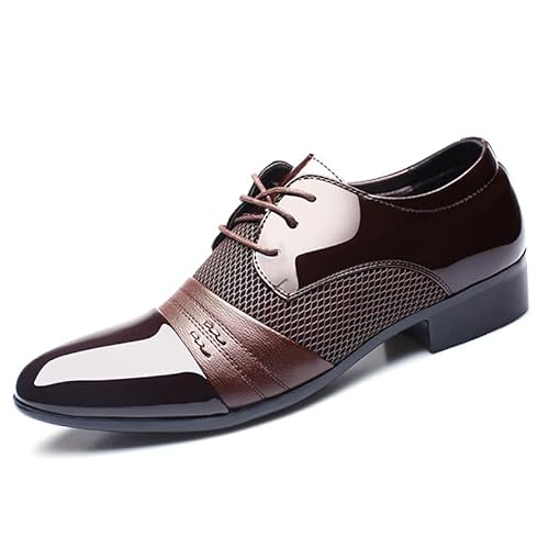 Herren-Dress-Schnürschuhe Kleid Oxford Formale Schuhe for Männer Schnüren PU Leder Cap Toe Patchwork Derby Schuhe Anti-rutsch Nicht Slip beständig Business(Dunkelbraun,45 EU) von Generic