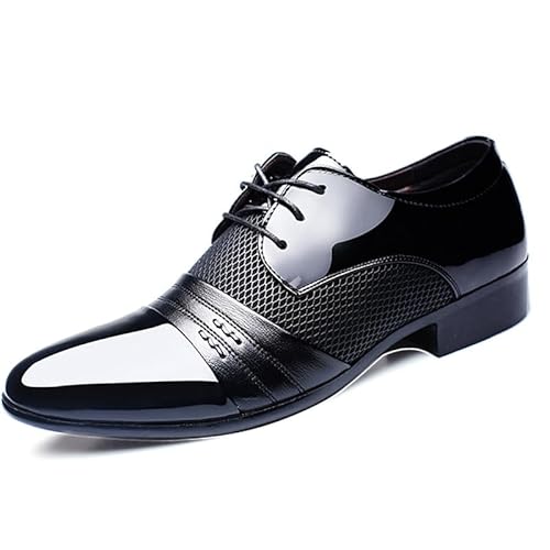 Herren-Dress-Schnürschuhe Kleid Oxford Formale Schuhe for Männer Schnüren PU Leder Cap Toe Patchwork Derby Schuhe Anti-rutsch Nicht Slip beständig Business(Schwarz,44.5 EU) von Generic