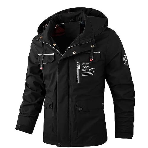 Herren Dünne Bomberjacke - Mantel Herren Sommerjacke Herren mit Kapuze Casual Freizeitjacke mit Zipper Taschen Stehkragen Jacket Wasserdicht Winddicht Thermo Fahrradjacke von Generic