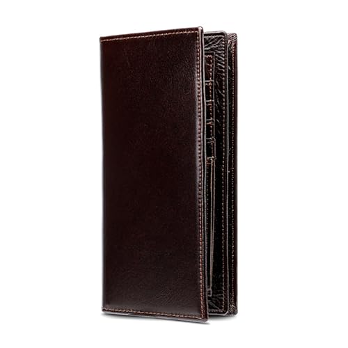 Herren Echtes Leder Lange Geldbörse RFID Blocking Vintage Bifold Wallet Kartenfächer Bargeldfach für Alltag Brieftasche, Braun 1, Einfarbig von Generic