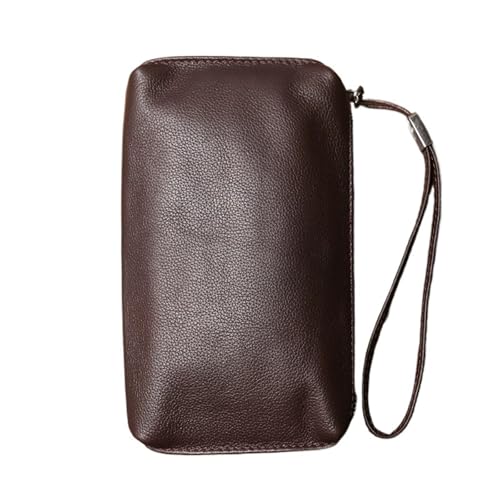 Herren Echtleder Clutch Handtasche Reißverschluss Geldbörse Damen Rindsleder Kosmetiktasche(Coffee) von Generic