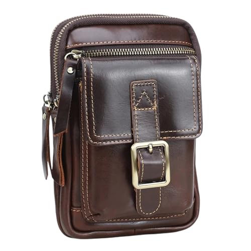 Herren Echtleder Crossbody Hüfttasche Verstellbarer Multifunktionsgürtel Retro Kleine Umhängetasche mit mehreren Fächern, Braun 1 von Generic