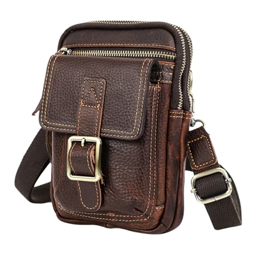 Herren Echtleder Crossbody Hüfttasche Verstellbarer Multifunktionsgürtel Retro Kleine Umhängetasche mit mehreren Fächern, Braun2 von Generic