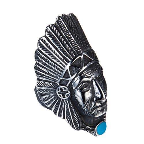 Herren Edelstahl Indianer Häuptling Türkis Stein Ring Tribal Leader Feder Biker Schmuck Silber Schwarz von Generic