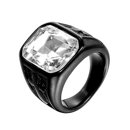Herren Edelstahl Vintage Gold Silber Kreuz Statement Ring mit Stein von Generic