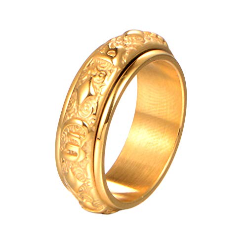 Herren Edelstahl buddhistischen Sechs Worte Mantra Schriften Spinner Ring von Generic