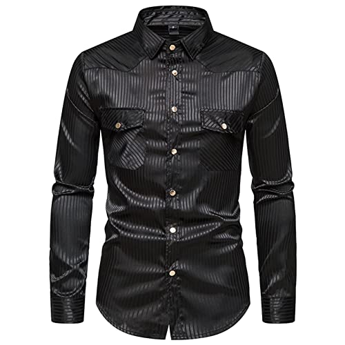 Herren Einfarbig Hemd Revers Button-Down Shirts Slim Fit Langarm Anzughemd Businesshemd Basic Blusen Tops T-Shirt Leichtes Atmungsaktiv Oberteile Freizeithemden mit Taschen von Generic