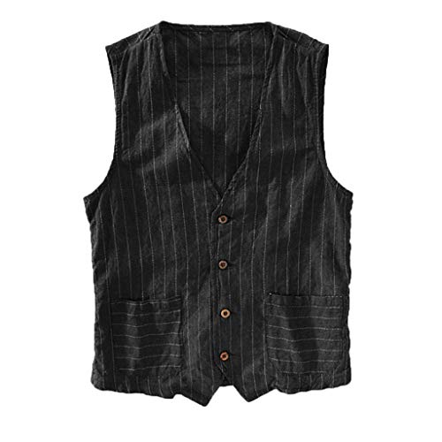 Herren Einreiher Anzugweste Leinen Sleeveless Laufshirt für Männer Muskelshirt sportliches Vintage Bequem Tops Blouse Loose Fit Tankshirt Freizeit Leicht Oberteil Casual Regular Fit Men von Generic