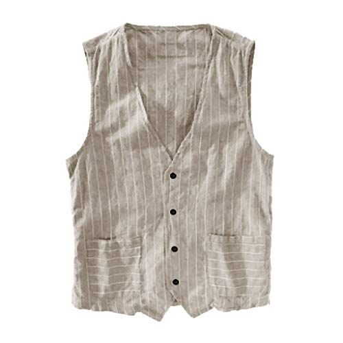 Herren Einreiher Anzugweste Leinen Sleeveless Laufshirt für Männer Muskelshirt sportliches Vintage Bequem Tops Blouse Loose Fit Tankshirt Freizeit Leicht Oberteil Casual Regular Fit Men von Generic