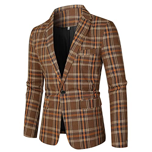 Herren Elegant Sakko Sportlich Freizeit EIN-Knopf Blazer mit Karomuster Leichte Jacke Mantel Regular Fit Herren Sakko Sportlich Slim Fit Blazer Männer Modern Freizeit Jacke Business Anzugjacke von Generic