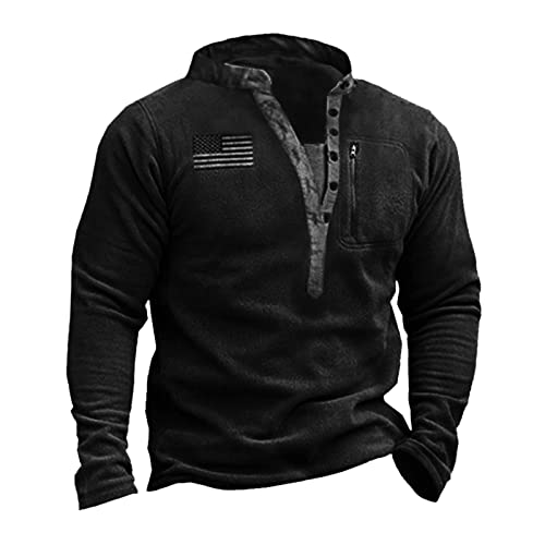 Herren Flanellhemd Slim Fit Hemdjacke Langarm Schwarz Trainingsshirt Knopfleiste Reißverschluss Tasche Pullover Gefüttert Thermohemd Geeignet für Gym Sport Alltagskleidung Größe:L-4XL von Generic