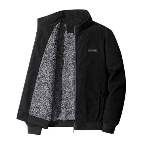 Herren Fleece Jeansjacke Gefütterte Cordjacke Warme Übergangsjacke Winter Cargo Jacke mit Teddyfell-Kragen Sherpa Trucker Retro Revers Wintermantel Winterjacke Herren Cord Jacke mit Plüschfutter von Generic