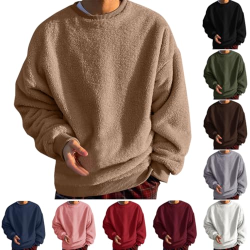 Herren Fleece Pullover Winter Microfleece Sweatshirt Fleece Pullover Herren Winter Sweatshirt Casual Pulli Einfarbig Fleecepullover Langarm Rundhals Winterpullover Plüsch Langarmshirt Große Größen von Generic