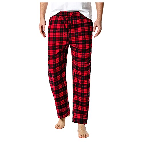 Herren Fleece Pyjamahose Relaxed Fit LoungeHose Herren Schlafanzughose Lang Baumwolle Karierte Schlafhose Pyjamaunterteil Pyjamahose Freizeithose Loungehose für Männer (1-Red, S) von Generic