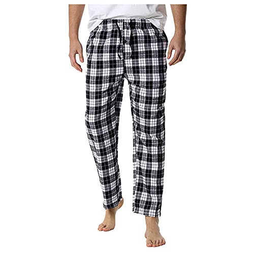 Herren Fleece Pyjamahose Relaxed Fit LoungeHose Herren Schlafanzughose Lang Baumwolle Karierte Schlafhose Pyjamaunterteil Pyjamahose Freizeithose Loungehose für Männer (2-Black, L) von Generic