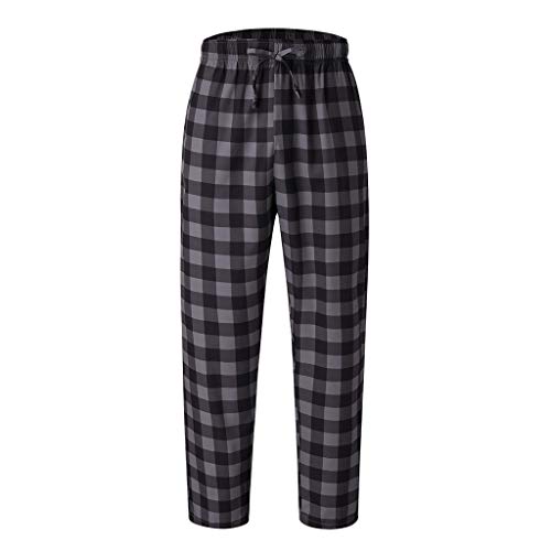 Herren Fleece Pyjamahose Relaxed Fit LoungeHose Herren Schlafanzughose Lang Baumwolle Karierte Schlafhose Pyjamaunterteil Pyjamahose Freizeithose Loungehose für Männer (2-Grey, M) von Generic