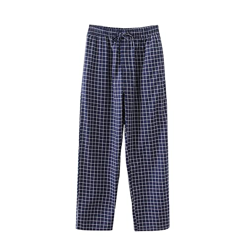 Herren Fleece Pyjamahose Relaxed Fit LoungeHose Herren Schlafanzughose Lang Baumwolle Karierte Schlafhose Pyjamaunterteil Pyjamahose Freizeithose Loungehose für Männer (Yz1-Dark Blue, S) von Generic