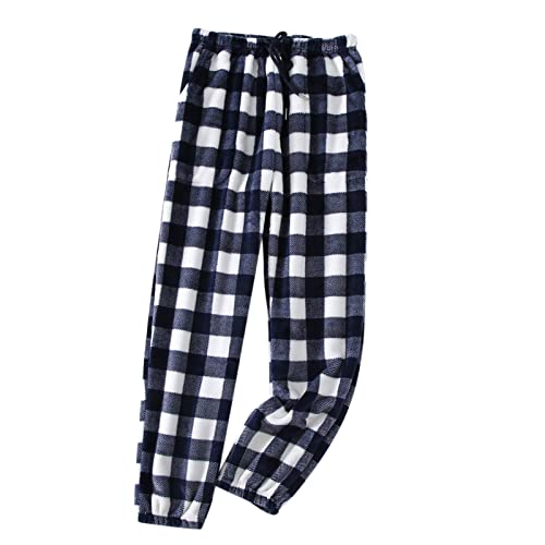 Herren Fleece Pyjamahose Relaxed Fit LoungeHose Herren Schlafanzughose Lang Baumwolle Karierte Schlafhose Pyjamaunterteil Pyjamahose Freizeithose Loungehose für Männer (Yz2-Blue, L) von Generic