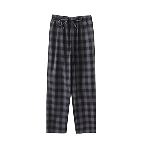 Herren Fleece Pyjamahose Relaxed Fit LoungeHose Herren Schlafanzughose Lang Baumwolle Karierte Schlafhose Pyjamaunterteil Pyjamahose Freizeithose Loungehose für Männer (Yz3-Black, L) von Generic