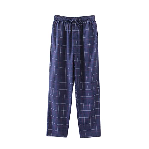 Herren Fleece Pyjamahose Relaxed Fit LoungeHose Herren Schlafanzughose Lang Baumwolle Karierte Schlafhose Pyjamaunterteil Pyjamahose Freizeithose Loungehose für Männer (Yz3-Dark Blue, M) von Generic