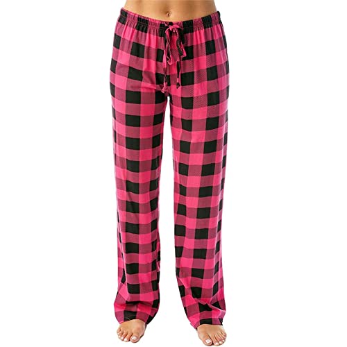 Herren Fleece Pyjamahose Relaxed Fit Loungehose Herren Schlafanzughose Lang Baumwolle Karierte Schlafhose Pyjamaunterteil Pyjamahose Freizeithose Loungehose Männer Schlafanzughose (Pink #3, S) von Generic