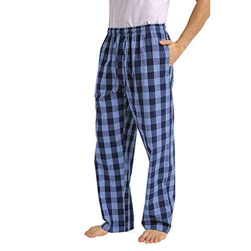 Herren Fleece Pyjamahose Relaxed Fit Loungehose Herren Schlafanzughose Lang Baumwolle Karierte Schlafhose Pyjamaunterteil Pyjamahose Freizeithose Loungehose für Männer (Blue, L) von Generic