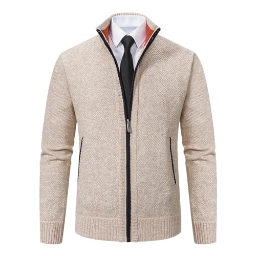 Herren Fleece Reißverschluss Pullover Jacken Herren Slim Fit Strickpullover Dicker Cardigan Mantel, beige, XL von Generic