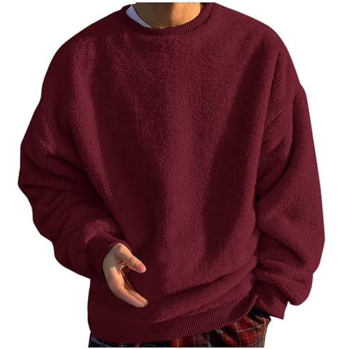 Herren Fleece-Sweatshirt mit Rundhalsausschnitt Fleece Pullover Herren Winter Sweatshirt Casual Pulli Einfarbig Fleecepullover Langarm Rundhals Winterpullover Plüsch Langarmshirt Große Größen von Generic
