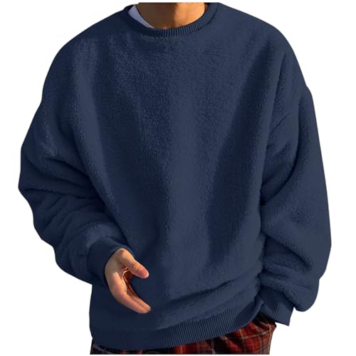 Herren Fleece-Sweatshirt mit Rundhalsausschnitt Fleece Pullover Herren Winter Sweatshirt Casual Pulli Einfarbig Fleecepullover Langarm Rundhals Winterpullover Plüsch Langarmshirt Große Größen von Generic