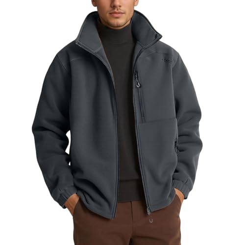 Herren Fleecejacke Stehkragen Warm Jacke Männer Leichte Strickjacke Übergangsjacke Outdoor Sweatjacke für Wandern Laufen Freizeit von Generic