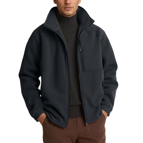 Herren Fleecejacke Stehkragen Warm Jacke Männer Leichte Strickjacke Übergangsjacke Outdoor Sweatjacke für Wandern Laufen Freizeit von Generic