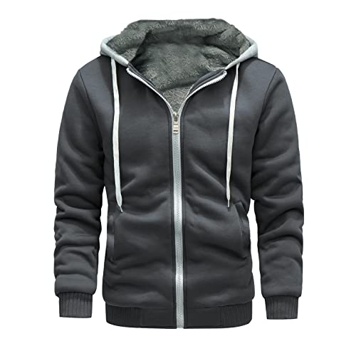 Herren Fleecejacke mit Kapuze Winter Sweatjacke Teddyfutter Warm Wintermantel Kuscheljacke Verdickt Futter Wanderjacke Männer Freizeit Funktionsjacke von Generic