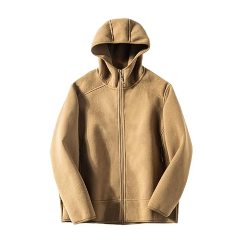 Herren Fleecepullover Mantel Herbst Lockere Strickjacke Plus Fleece Verdickte Kapuzenjacke Herren Steppjacke Mit (Khaki, L) von Generic