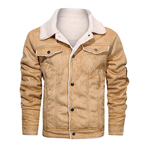 Herren Fliegerjacke Leder Gefüttert Teddy-Fleece Kunstleder Bomberjacke Pilotenjacke Lederjacke Cargo Militär Pilot Winter Jacke Softshelljacke Übergangs Bikerjacke (Khaki, L) von Generic