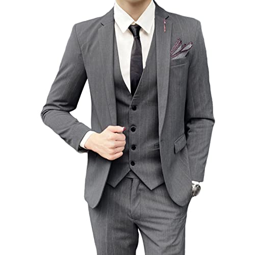 Herren Freizeit Dreiteiliger Bräutigam Anzug Hochzeit Revers Gestreifte Bräutigam Jacke Sets Business Prom Baggy Slim Smoking (Dunkelgrau,5XL) von Generic