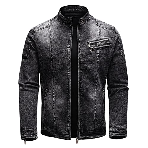 Herren Freizeitjacke Jeansjacke Sweatjacke Denim Jacke Übergangsjacke Biker Style Jeans Jacket Freizeit Mantel Basic Stretch Kurz Mantel Verwaschen Mode Sportjacke College Jacke Männer Langarm von Generic